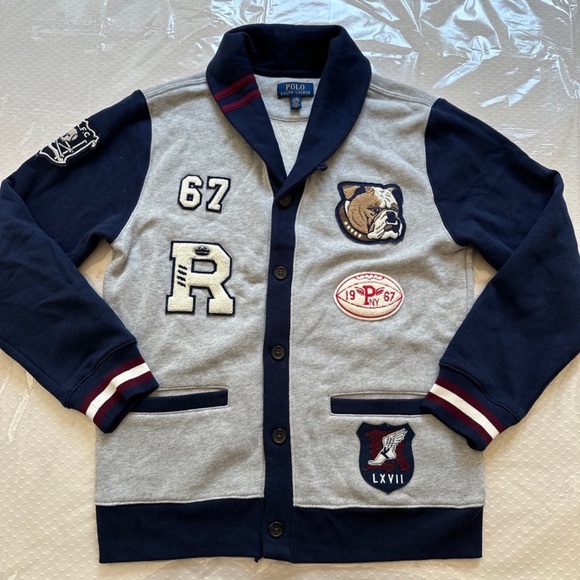 Polo Ralph Lauren Boys L 14-16 PREPPY STYLISH letterman cardigan - Picture 1 of 12